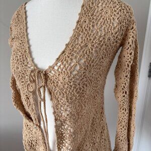 Handmade Elegant Cream Crochet Women Sweater